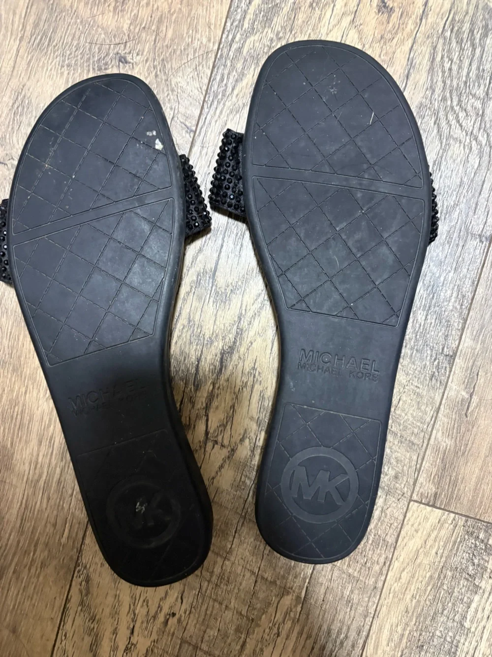 Michael Kors Black Crystal-Embellished Slide Sandals